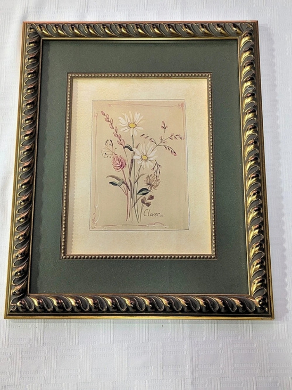 Botanical Floral Framed Print in Green & Gold
